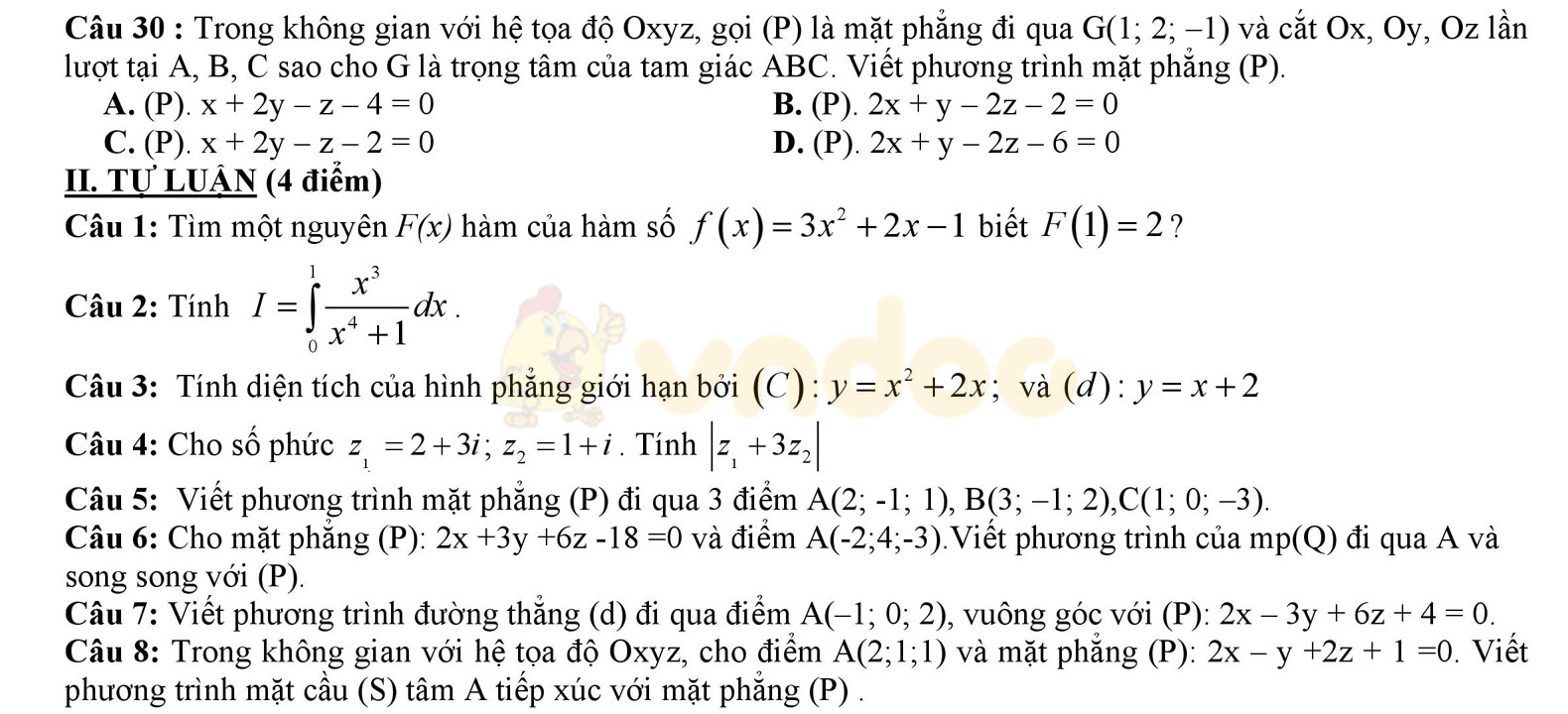 Đề thi học kì 2 môn Toán lớp 12 Đề thi học kì 2 môn Toán lớp 12