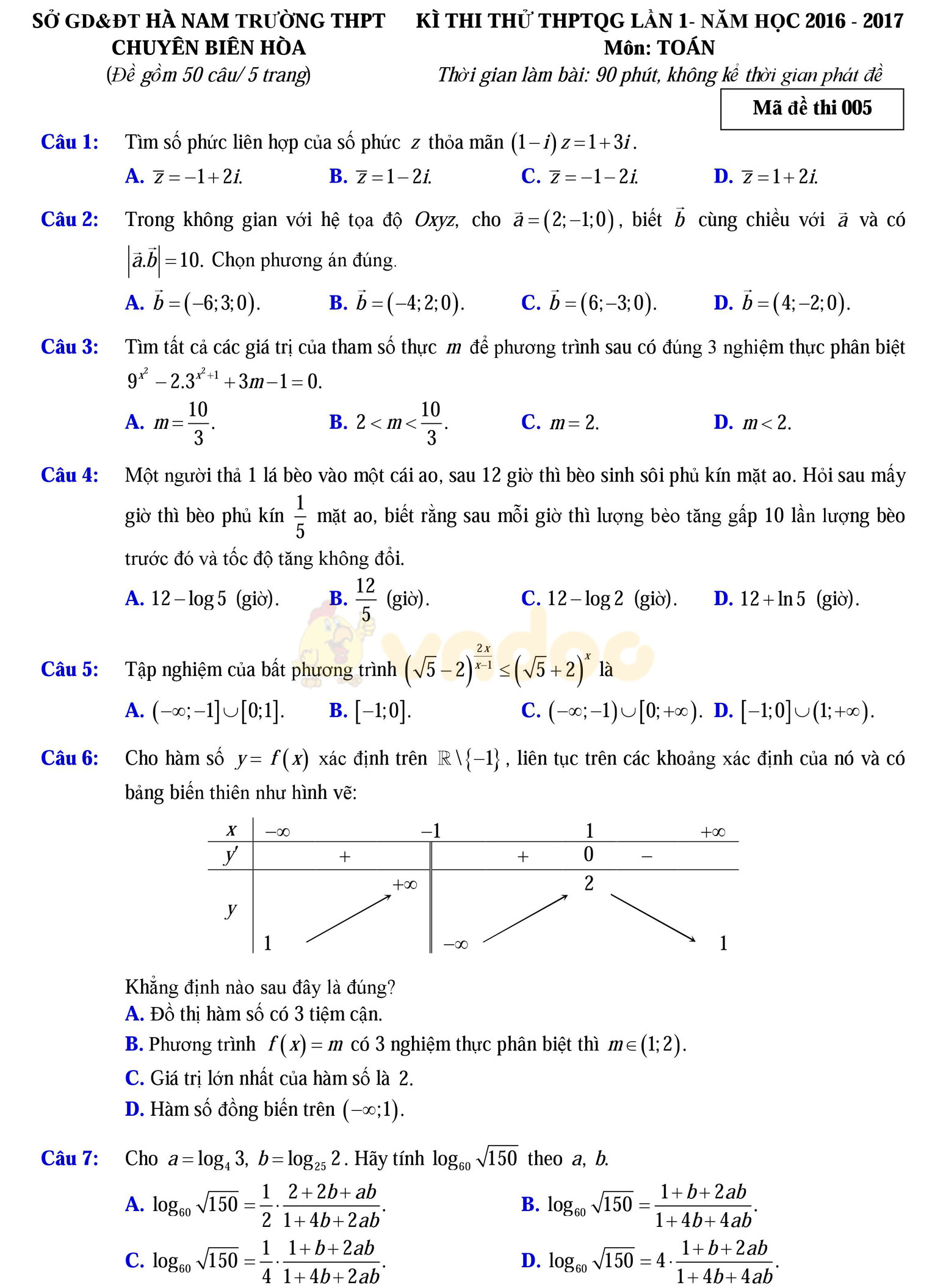 Đề thi thử THPT Quốc gia năm 2017 môn Toán Đề thi thử THPT Quốc gia năm 2017 môn Toán