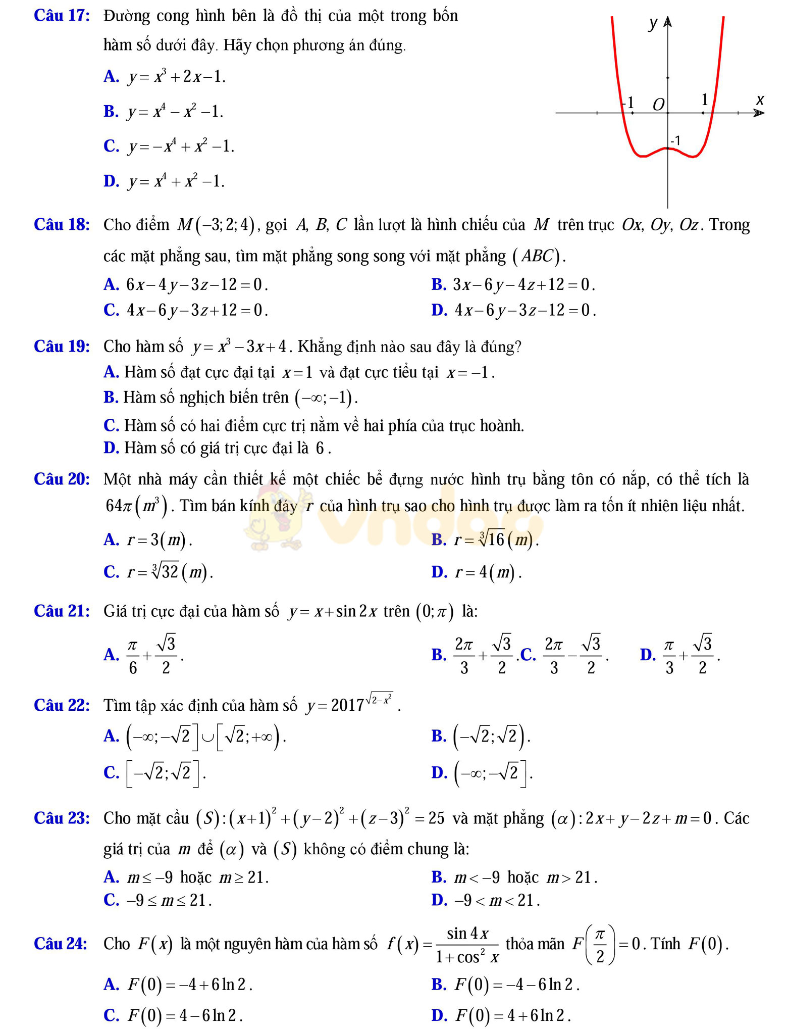 Đề thi thử THPT Quốc gia năm 2017 môn Toán Đề thi thử THPT Quốc gia năm 2017 môn Toán