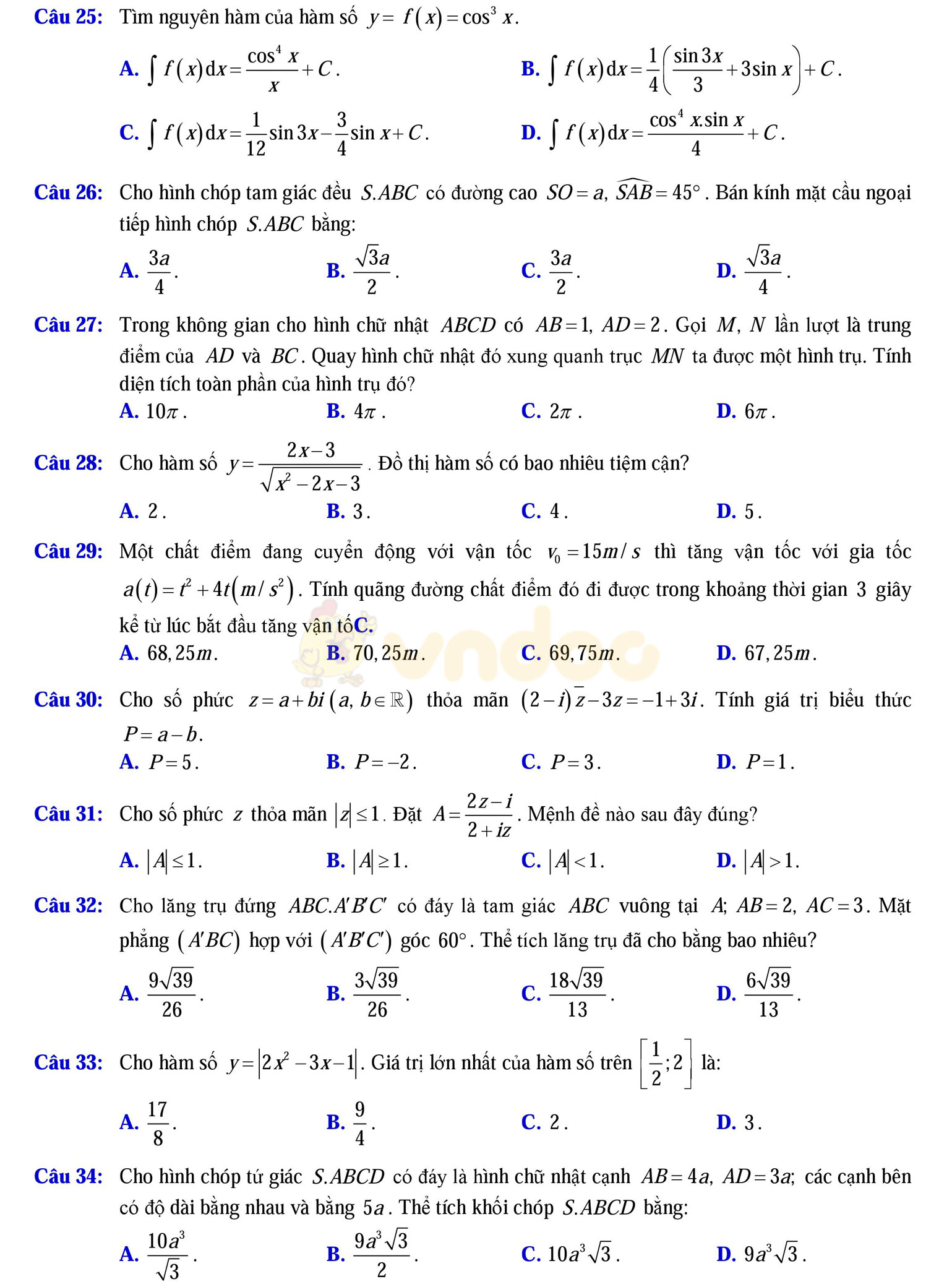 Đề thi thử THPT Quốc gia năm 2017 môn Toán Đề thi thử THPT Quốc gia năm 2017 môn Toán
