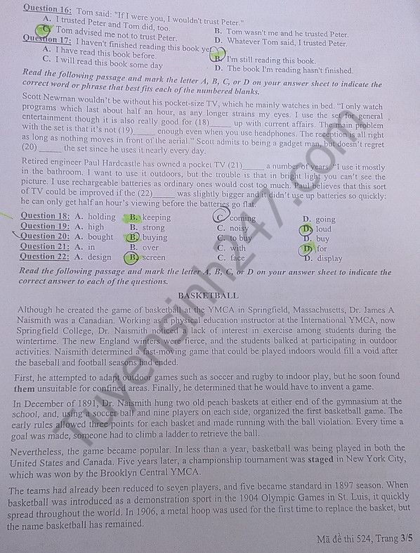 Đề thi thử THPT Quốc gia năm 2017 môn Tiếng Anh có đáp án Đề thi thử THPT Quốc gia năm 2017 môn Tiếng Anh