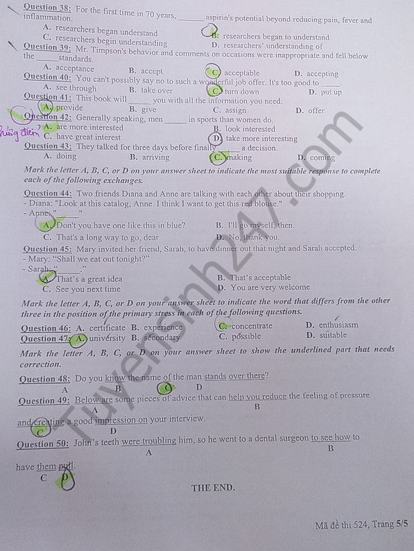 Đề thi thử THPT Quốc gia năm 2017 môn Tiếng Anh trường THPT Nguyễn Quang Diêu, Đồng Tháp (Lần 2) Đề thi thử THPT Quốc gia năm 2017 có đáp án