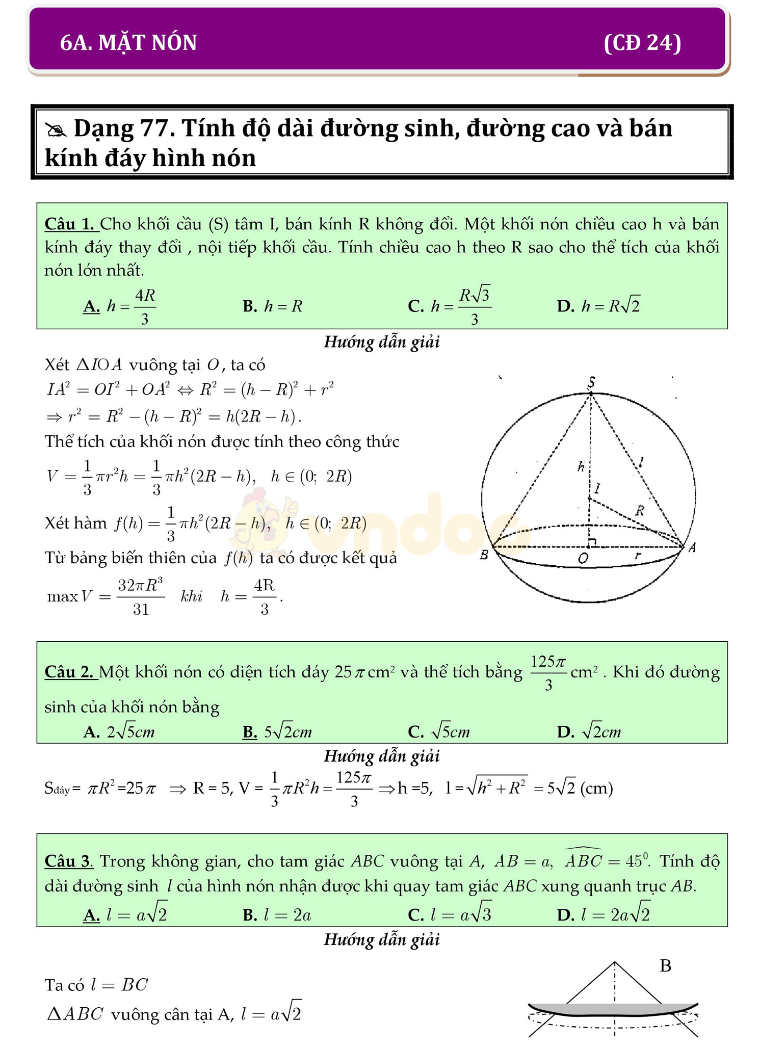 Trắc nghiệm mặt nón, mặt trụ, mặt cầu Trắc nghiệm mặt nón, mặt trụ, mặt cầu