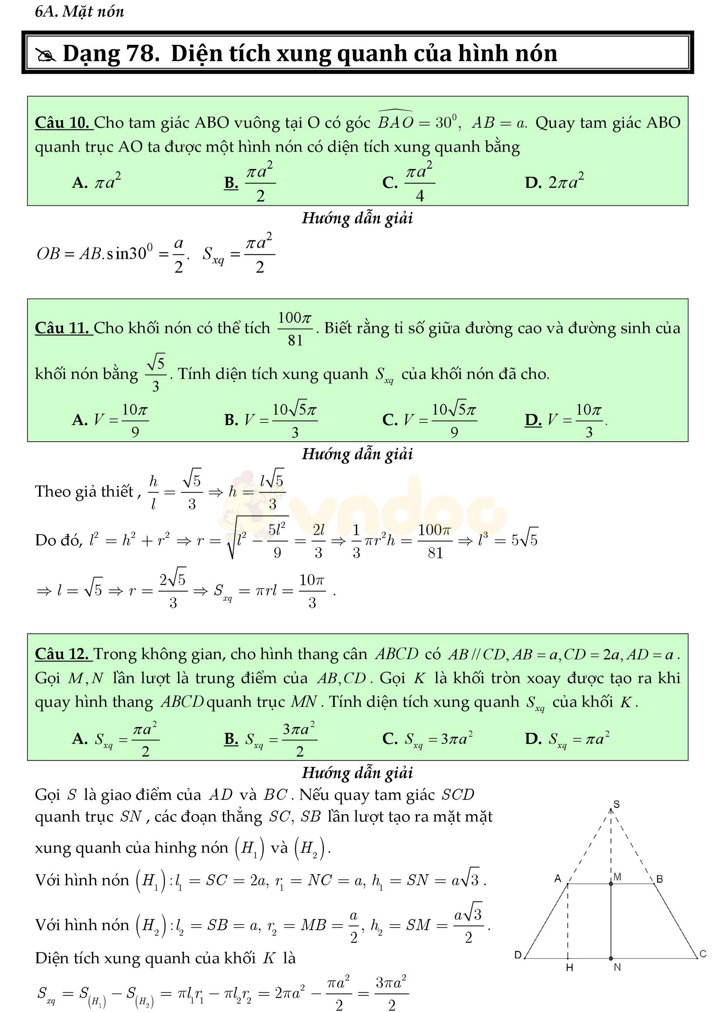 Trắc nghiệm mặt nón, mặt trụ, mặt cầu Trắc nghiệm mặt nón, mặt trụ, mặt cầu