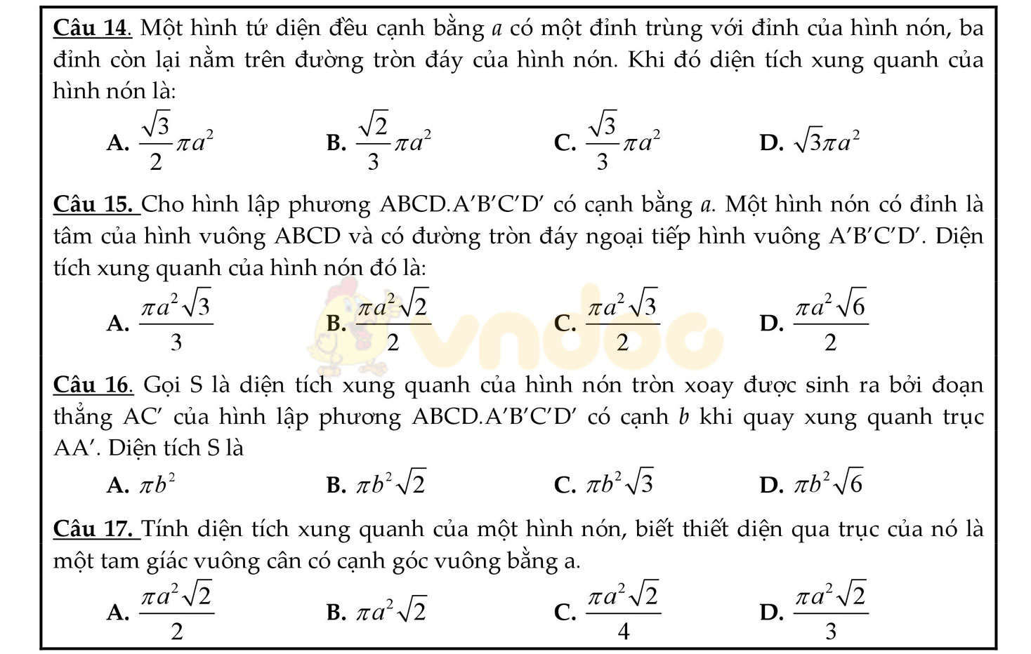 Trắc nghiệm mặt nón, mặt trụ, mặt cầu Trắc nghiệm mặt nón, mặt trụ, mặt cầu