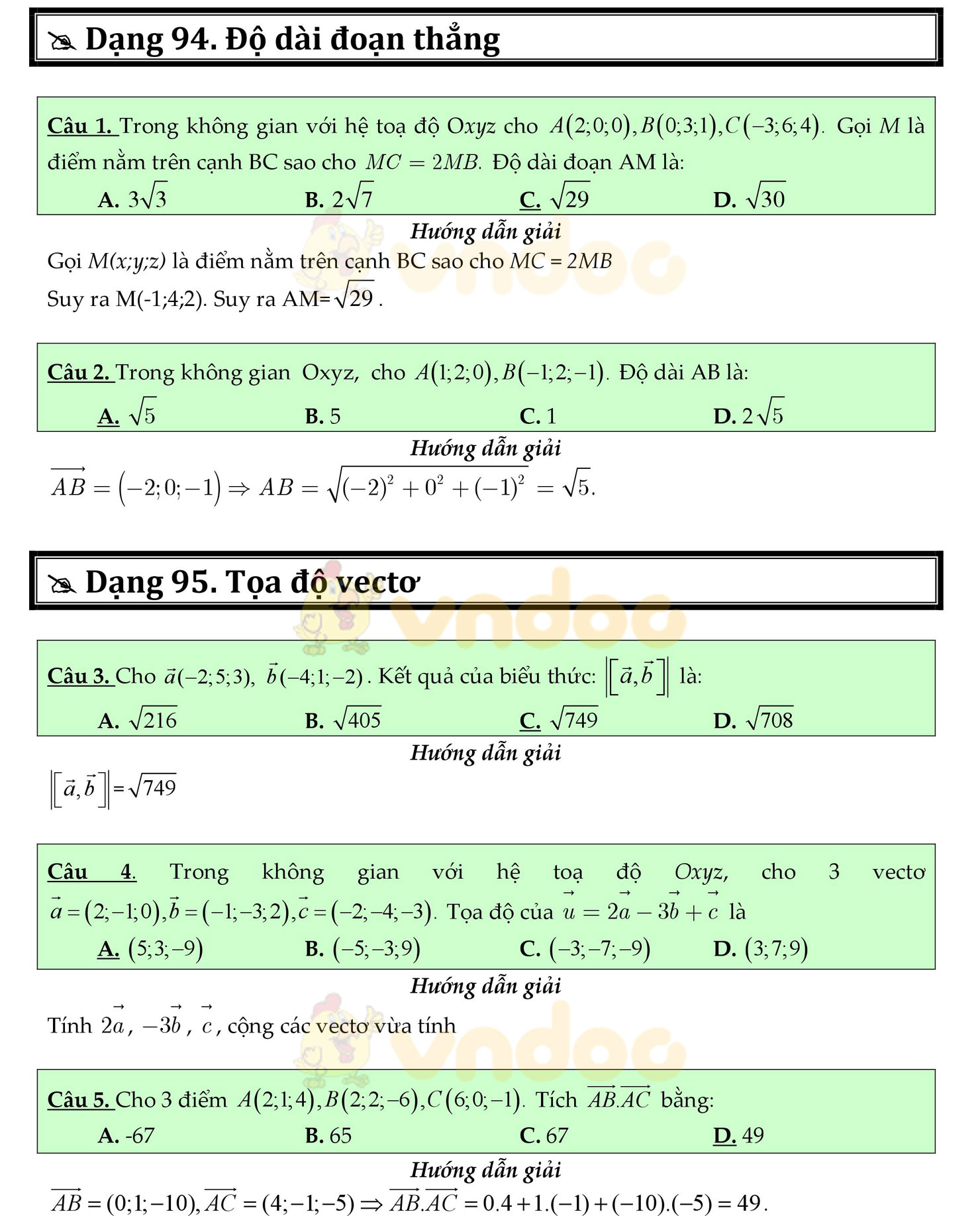 Trắc nghiệm tọa độ không gian OXYZ Trắc nghiệm tọa độ không gian OXYZ