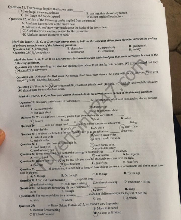 Đề thi thử THPT Quốc gia năm 2017 môn Tiếng Anh