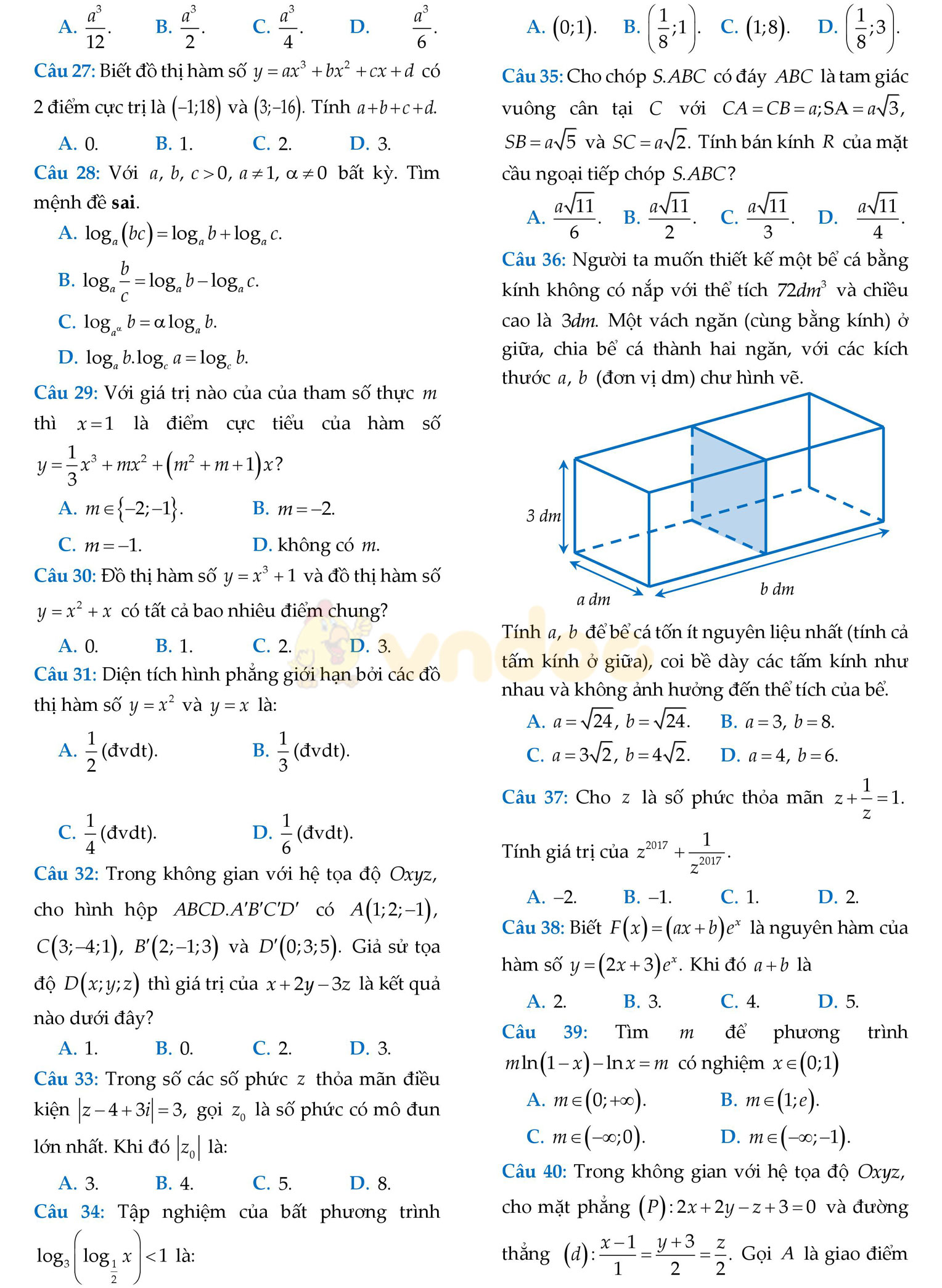 Đề thi thử THPT Quốc gia năm 2017 môn Toán Đề thi thử THPT Quốc gia năm 2017 môn Toán