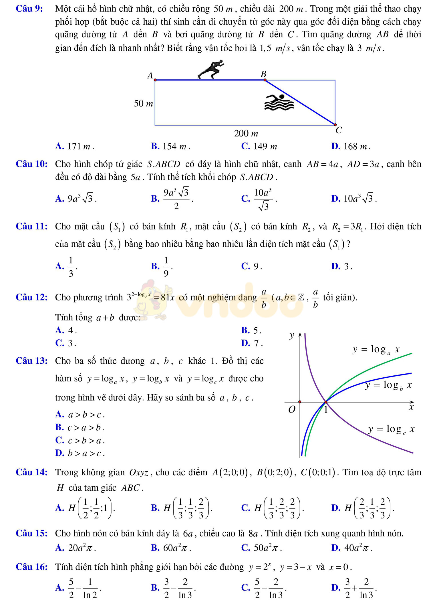 Đề thi học kì 2 môn Toán lớp 12