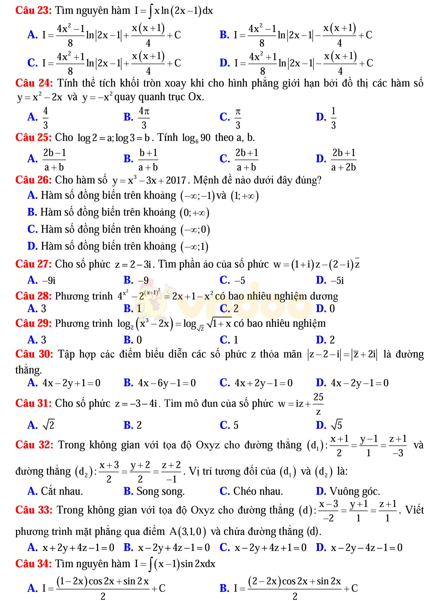 Đề thi thử THPT Quốc gia năm 2017 môn Toán