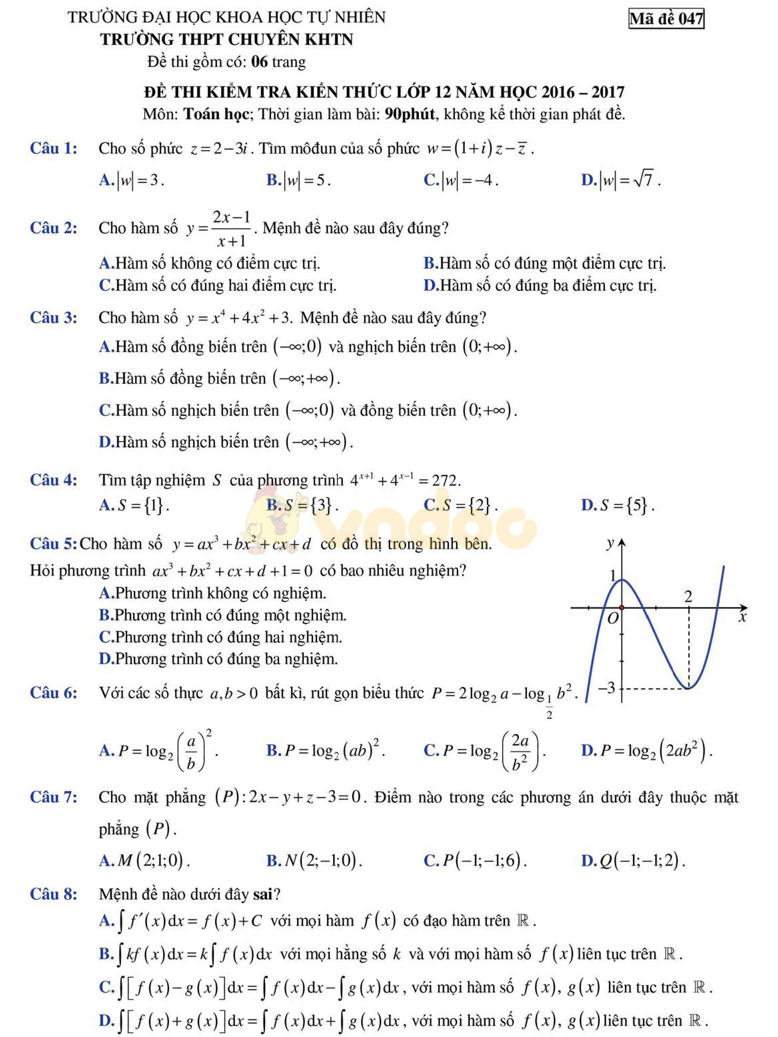 Đề thi thử THPT Quốc gia năm 2017 môn Toán