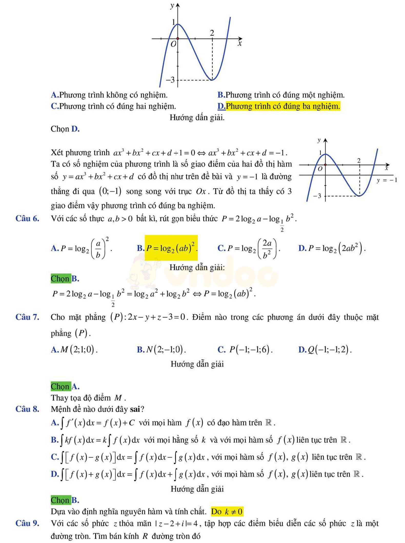 Đáp án đề thi thử THPT Quốc gia năm 2017 môn Toán