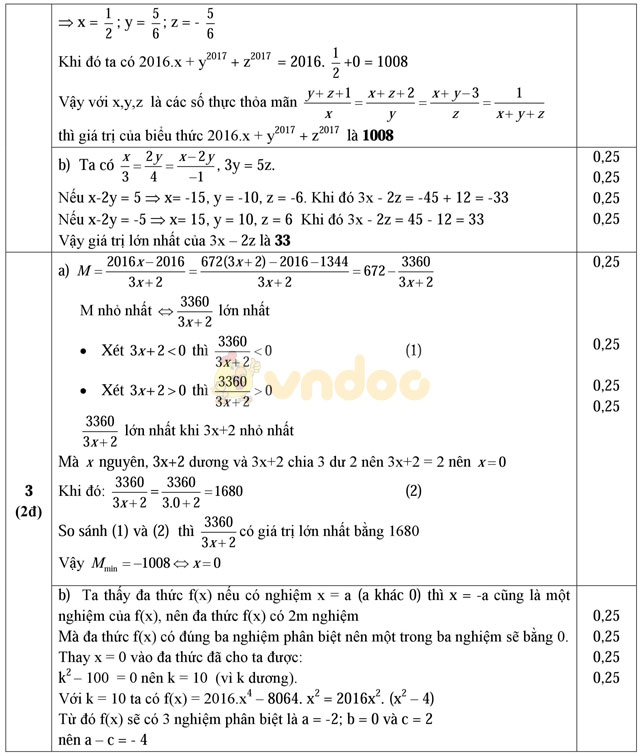 Đề thi học sinh giỏi môn Toán lớp 7 huyện Tam Dương, Vĩnh Phúc năm học 2016 - 2017 Đề thi học sinh giỏi môn Toán lớp 7 có đáp án