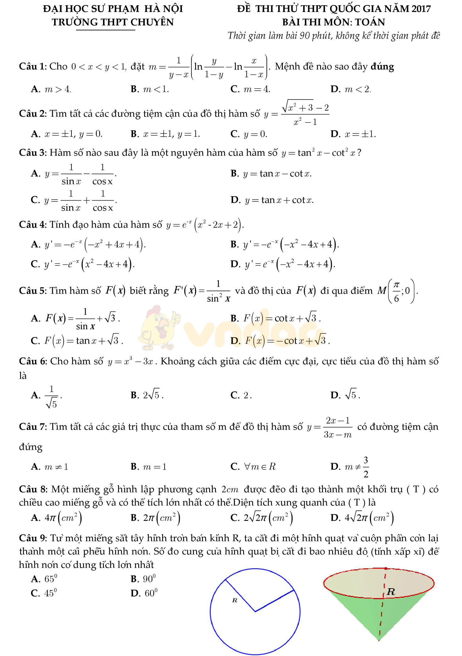 Đề thi thử THPT Quốc gia năm 2017 môn Toán Đề thi thử THPT Quốc gia năm 2017 môn Toán