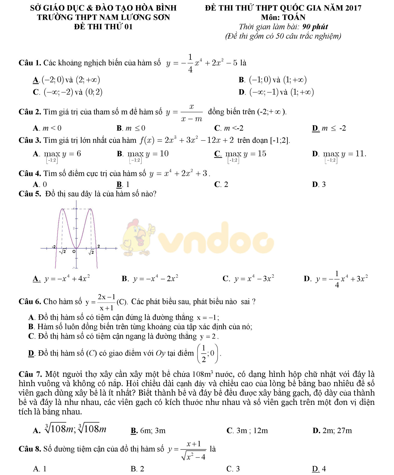 Đề thi thử THPT Quốc gia năm 2017 môn Toán
