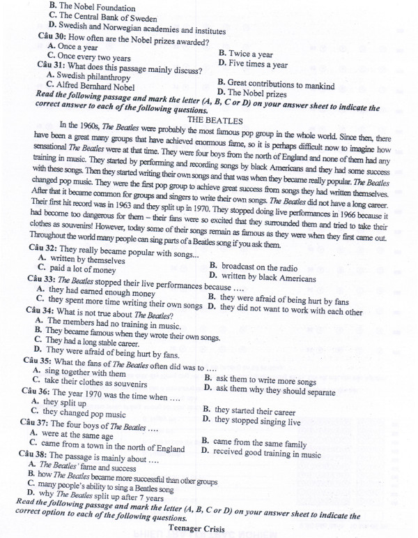Đề khảo sát môn Tiếng Anh lớp 10 trường THPT Thuận Thành 1, Bắc Ninh có đáp án Đề khảo sát môn Tiếng Anh lớp 10 trường THPT Thuận Thành 1, Bắc Ninh