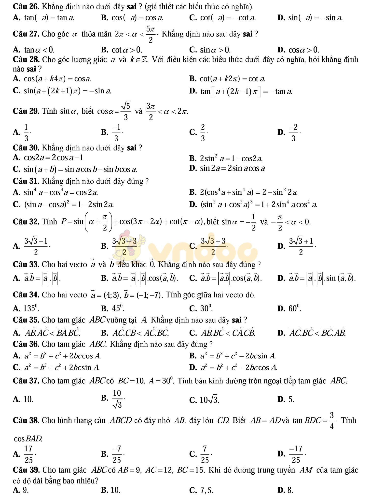 Đề thi học kì 2 môn Toán lớp 10 Đề thi học kì 2 môn Toán lớp 10