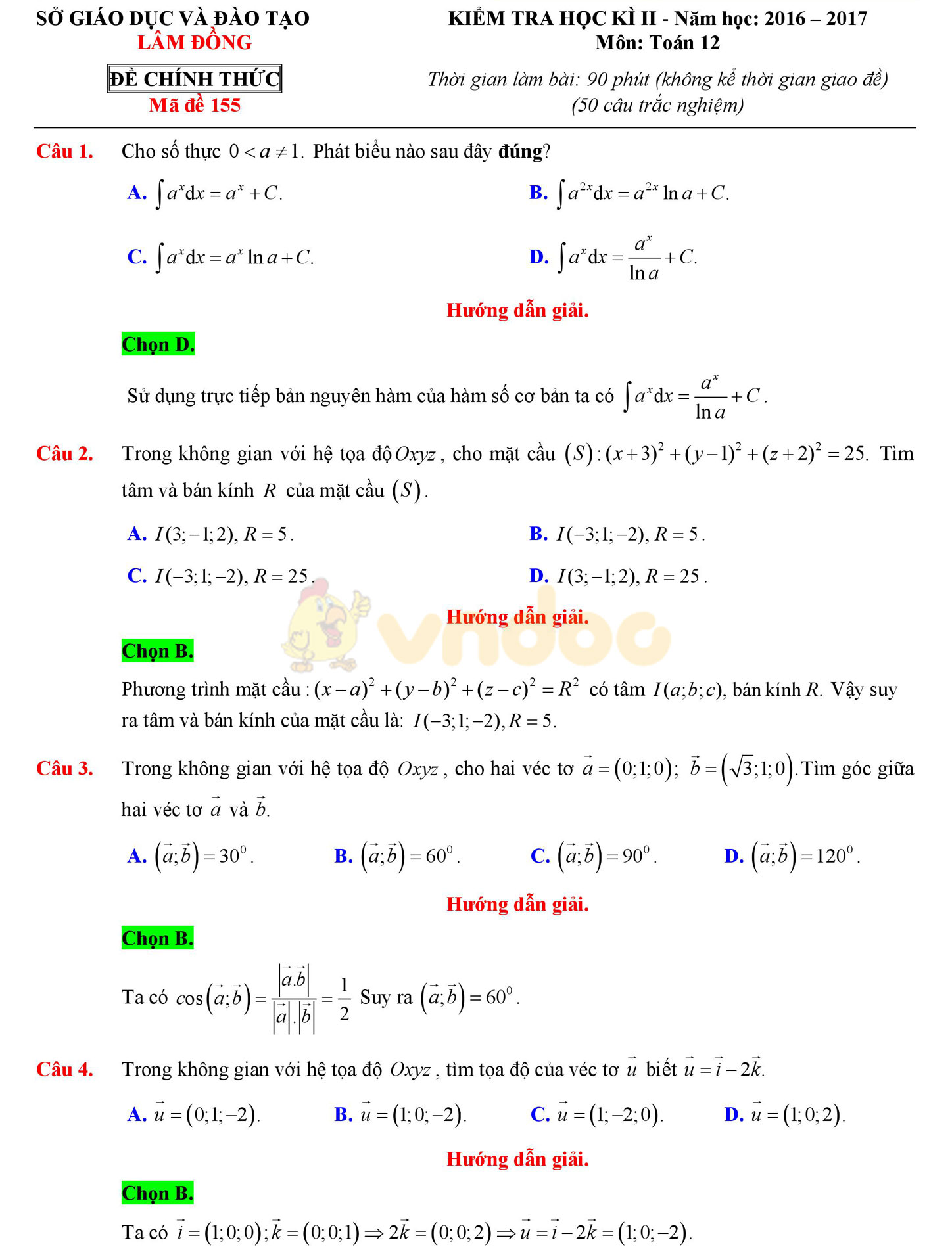 Đề thi học kì 2 môn Toán lớp 12 Đề thi học kì 2 môn Toán lớp 12