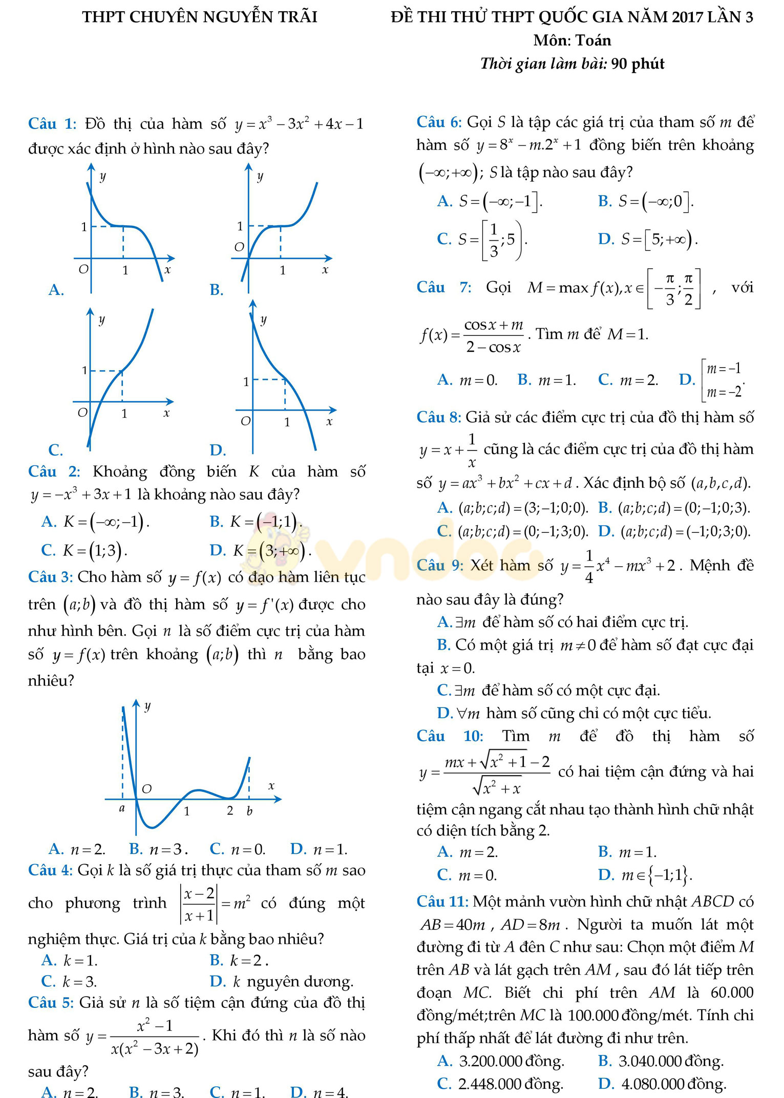 Đề thi thử THPT Quốc gia năm 2017 môn Toán