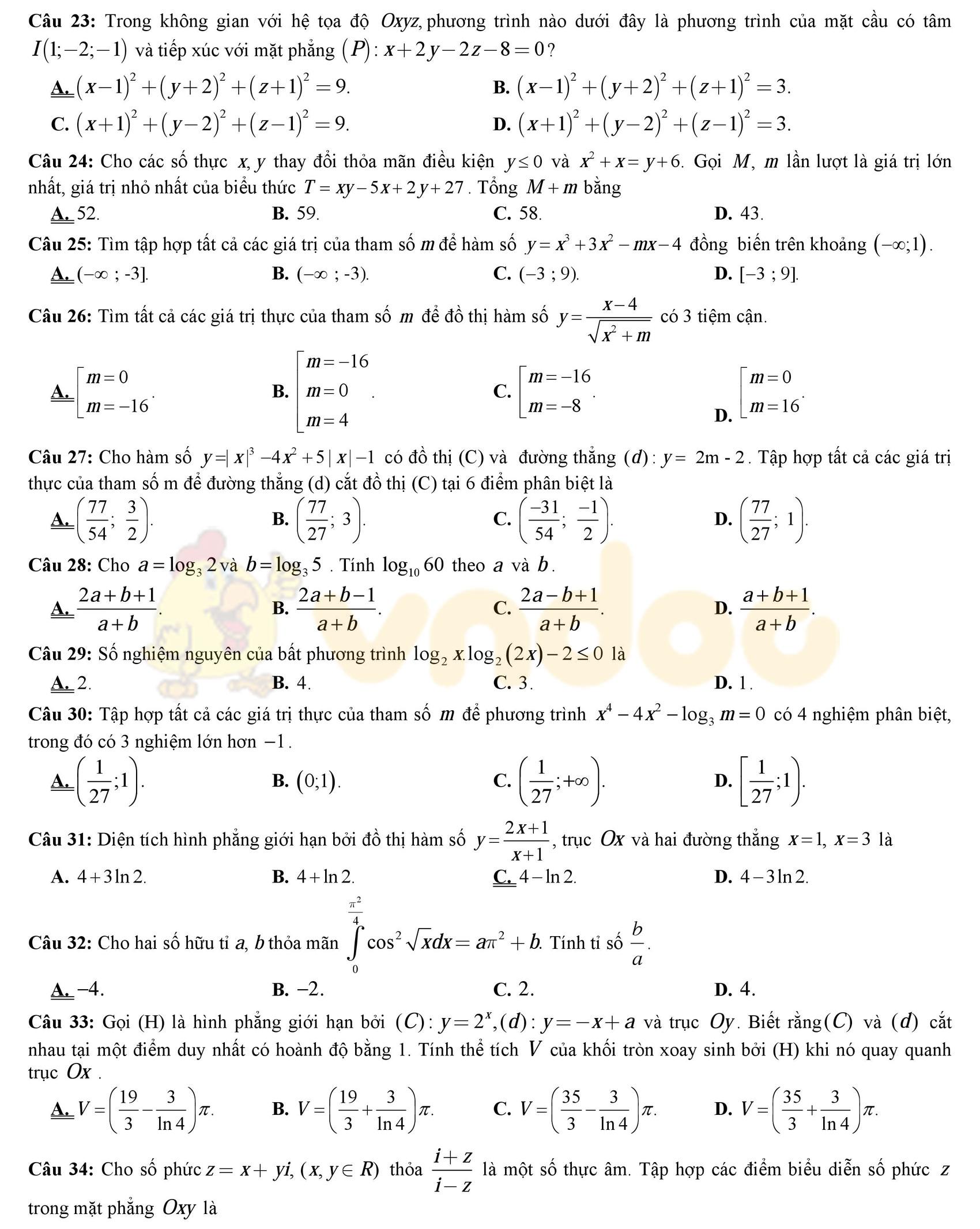 Đề thi thử THPT Quốc gia năm 2017 môn Toán