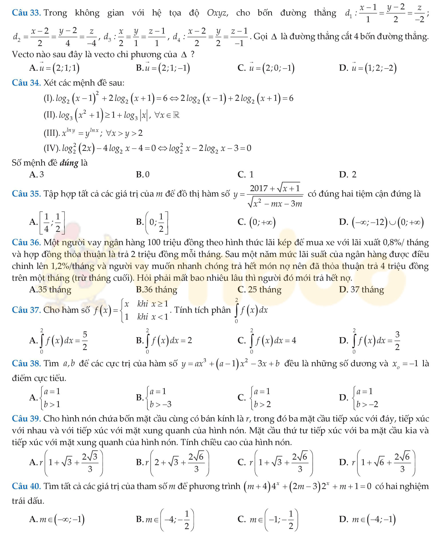 Đề thi thử THPT Quốc gia năm 2017 môn Toán