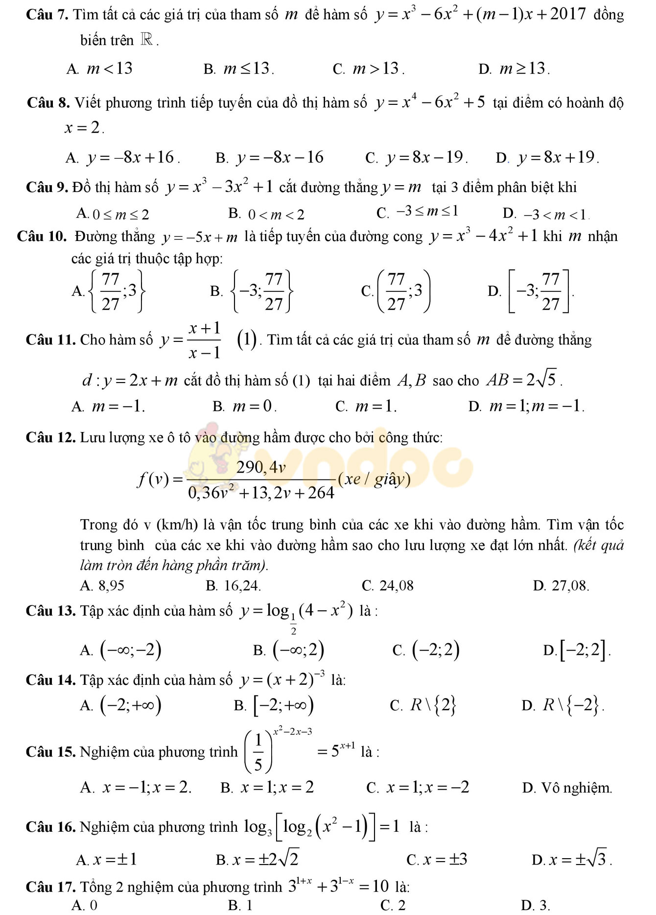 Đề thi học kì 2 môn Toán lớp 12