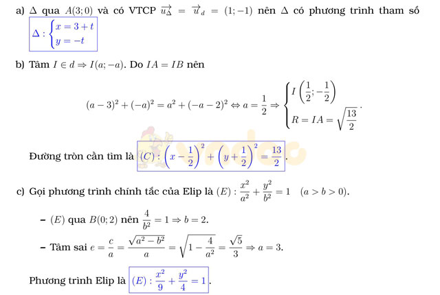 Đáp án đề thi học kì 2 môn Toán lớp 10