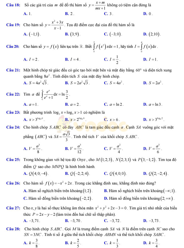 Đề thi thử THPT Quốc gia năm 2017 môn Toán Đề thi thử THPT Quốc gia năm 2017 môn Toán