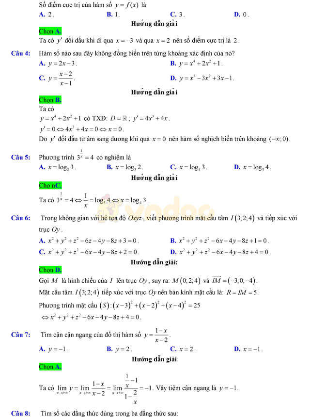 Đáp án đề thi thử THPT Quốc gia năm 2017 môn Toán Đáp án đề thi thử THPT Quốc gia năm 2017 môn Toán