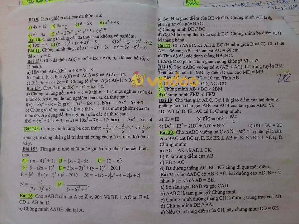 Đề cương ôn tập học kì 2 môn Toán lớp 7 trường THCS Nguyễn Trường Tộ năm học 2016 - 2017