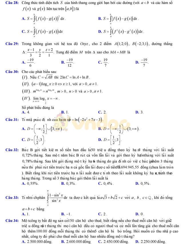 Đề thi thử THPT Quốc gia 2017 môn Toán
