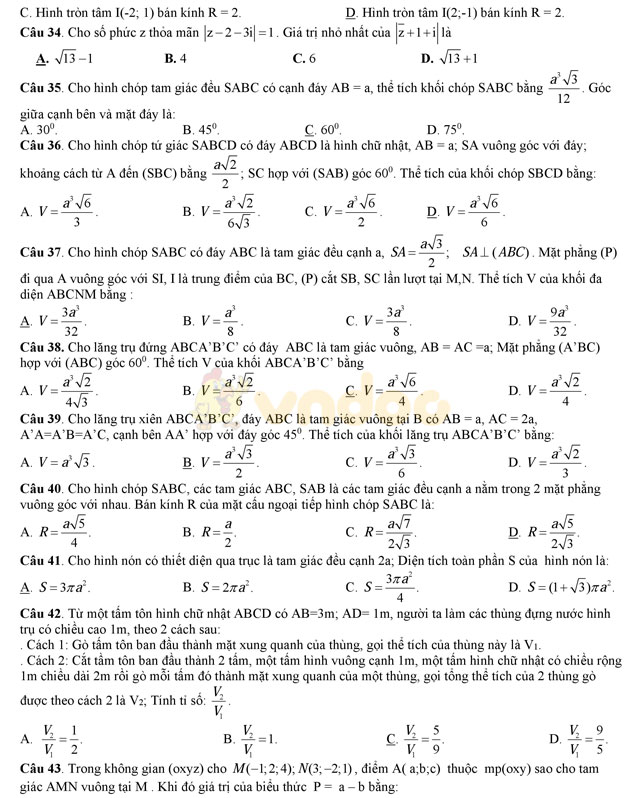 Đề thi thử THPT Quốc gia 2017 môn Toán