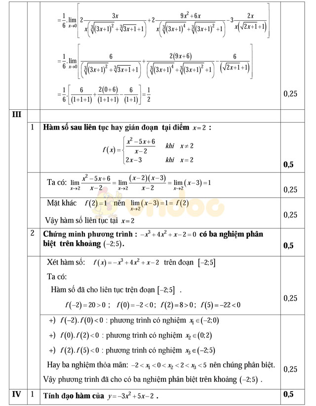 Đáp án đề thi học kì 2 lớp 11 môn Toán