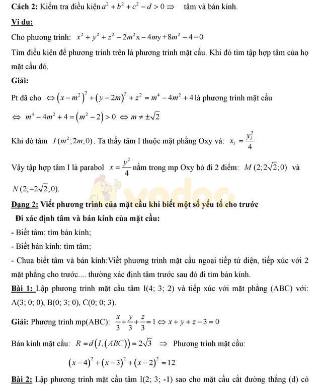 Lý thuyết và bài tập phương trình mặt cầu