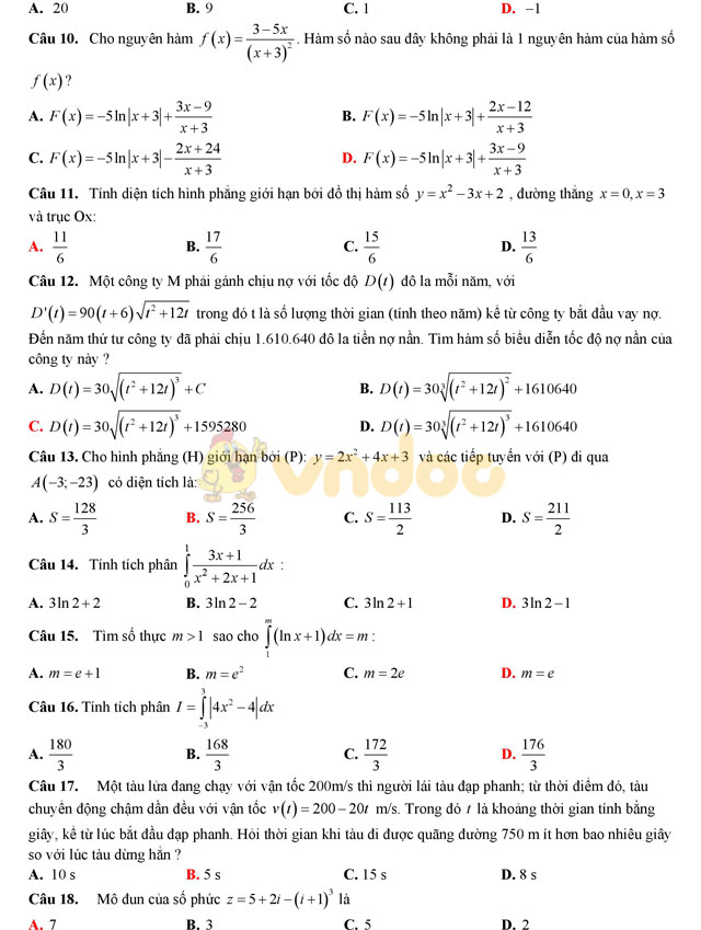 Đề thi học kì 2 lớp 12 môn Toán Đề thi học kì 2 lớp 12 môn Toán