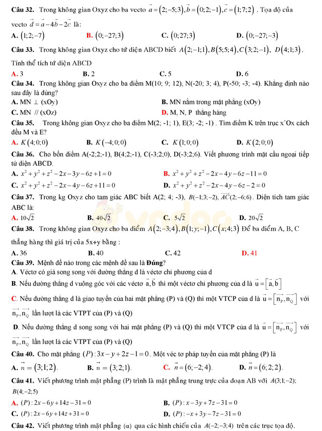 Đề thi học kì 2 lớp 12 môn Toán Đề thi học kì 2 lớp 12 môn Toán