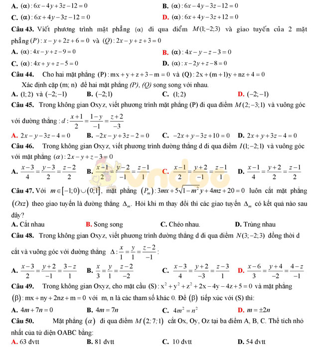 Đề thi học kì 2 lớp 12 môn Toán Đề thi học kì 2 lớp 12 môn Toán