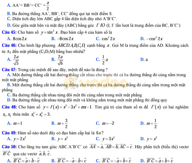 Bộ đề thi học kì 2 môn Toán lớp 11 trường THPT Đa Phúc, Hà Nội năm học 2016 - 2017 Bộ đề thi học kì 2 môn Toán lớp 11 có đáp án