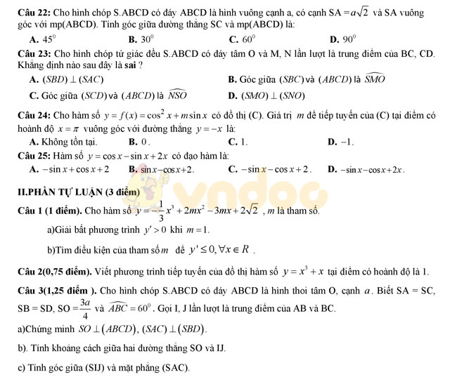 Đề thi học kì 2 lớp 11 môn Toán
