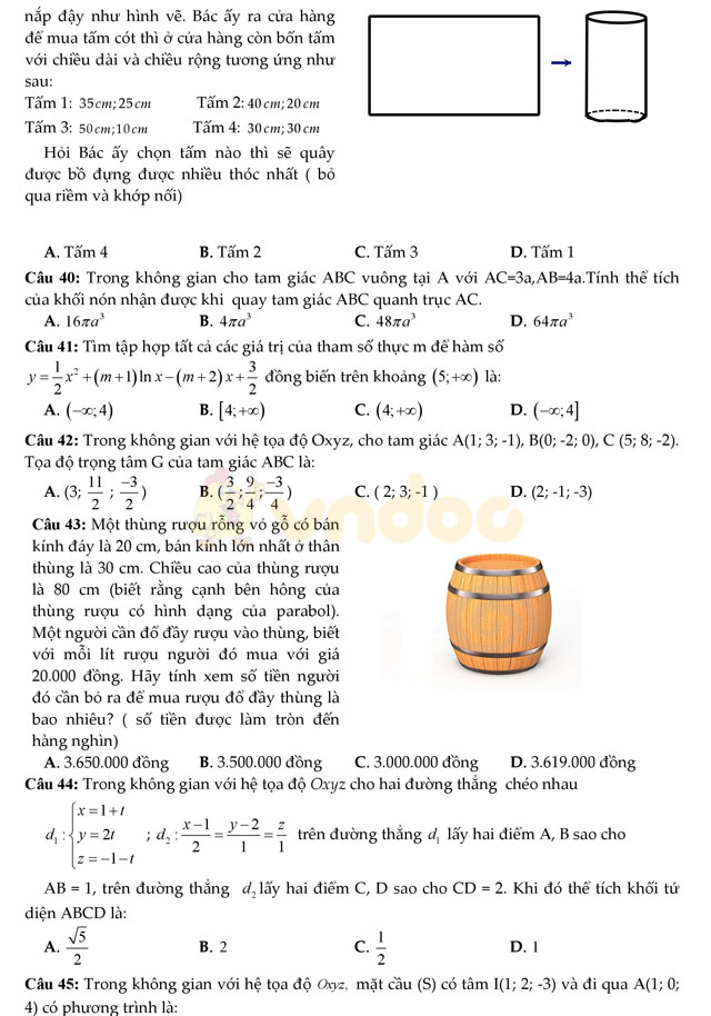 Đề thi thử THPT Quốc gia 2017 môn Toán