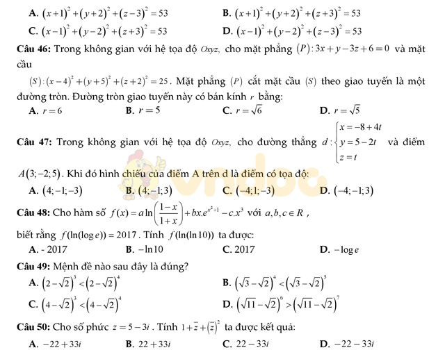 Đề thi thử THPT Quốc gia 2017 môn Toán