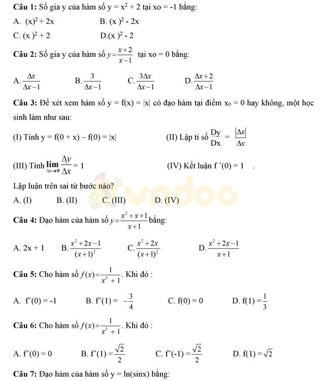 250 câu hỏi trắc nghiệm môn Toán lớp 12