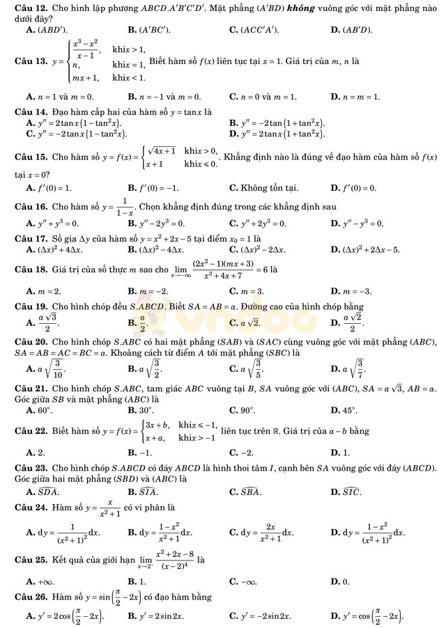 Đề thi học kì 2 lớp 11 môn Toán Đề thi học kì 2 lớp 11 môn Toán