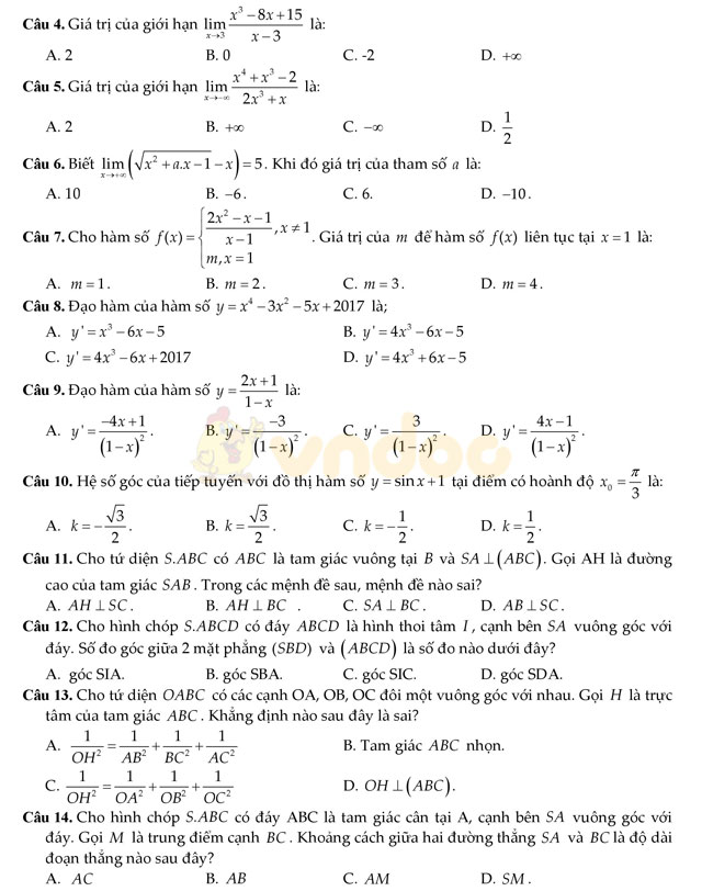 Đề thi học kì 2 lớp 11 môn Toán Đề thi học kì 2 lớp 11 môn Toán