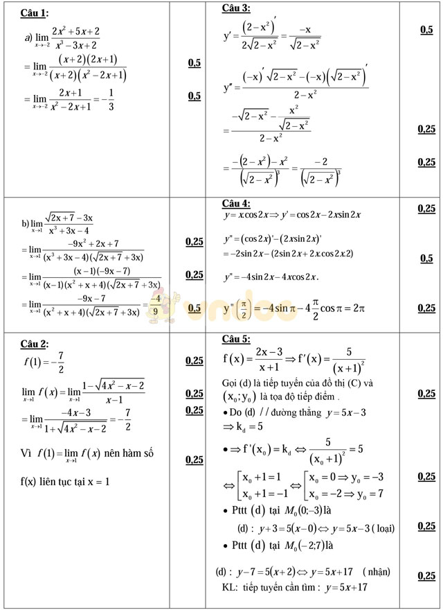 Đề thi học kì 2 môn Toán lớp 11 trường THPT Trần Hưng Đạo, TP Hồ Chí Minh năm học 2016 - 2017 Đề thi học kì 2 môn Toán lớp 11 có đáp án