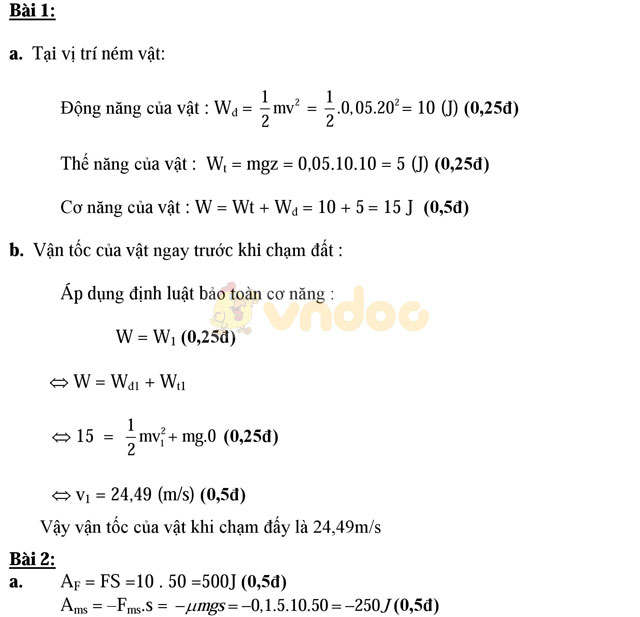 Đề thi học kì 2 môn Vật lý lớp 10 trường THPT Trần Hưng Đạo, TP Hồ Chí Minh năm học 2016 - 2017 Đề thi học kì 2 môn Vật lý lớp 10 có đáp án