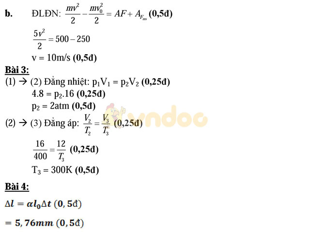 Đề thi học kì 2 môn Vật lý lớp 10 trường THPT Trần Hưng Đạo, TP Hồ Chí Minh năm học 2016 - 2017 Đề thi học kì 2 môn Vật lý lớp 10 có đáp án