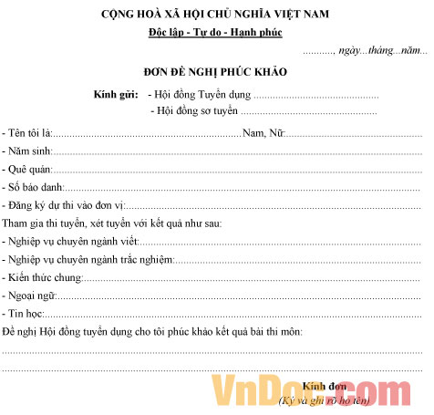 Mẫu đơn đề nghị phúc khảo kết quả thi