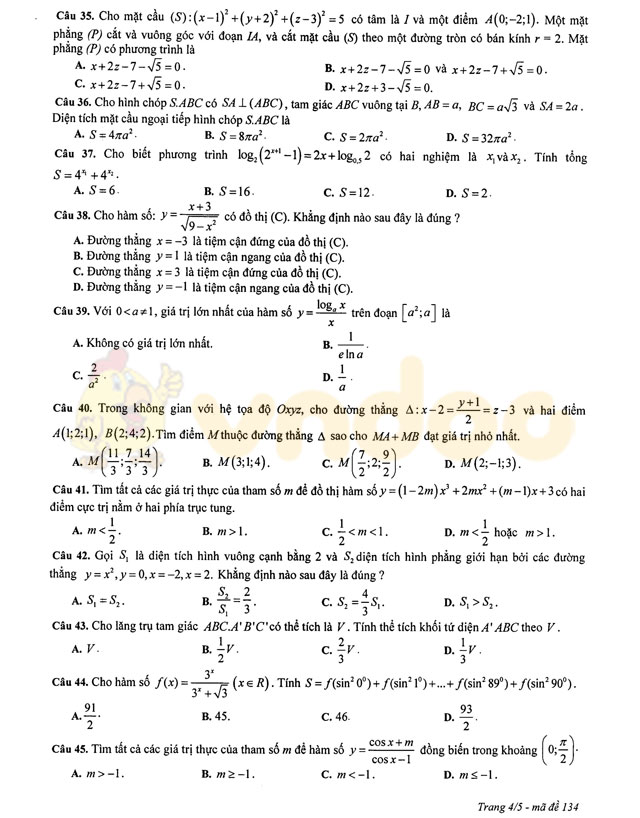 Đề thi thử THPT Quốc gia năm 2017 môn Toán
