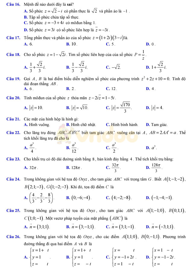 Đề thi thử THPT Quốc gia năm 2017 môn Toán